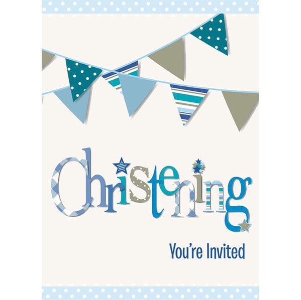 Christening Blue Invitations (Pack of 8) - The Party Marketplace