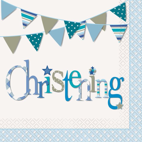 Christening Blue Luncheon Napkins (Pack of 16) - The Party Marketplace
