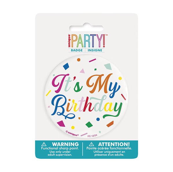 Classic "It's My Birthday" Confetti Badge - The Party Marketplace