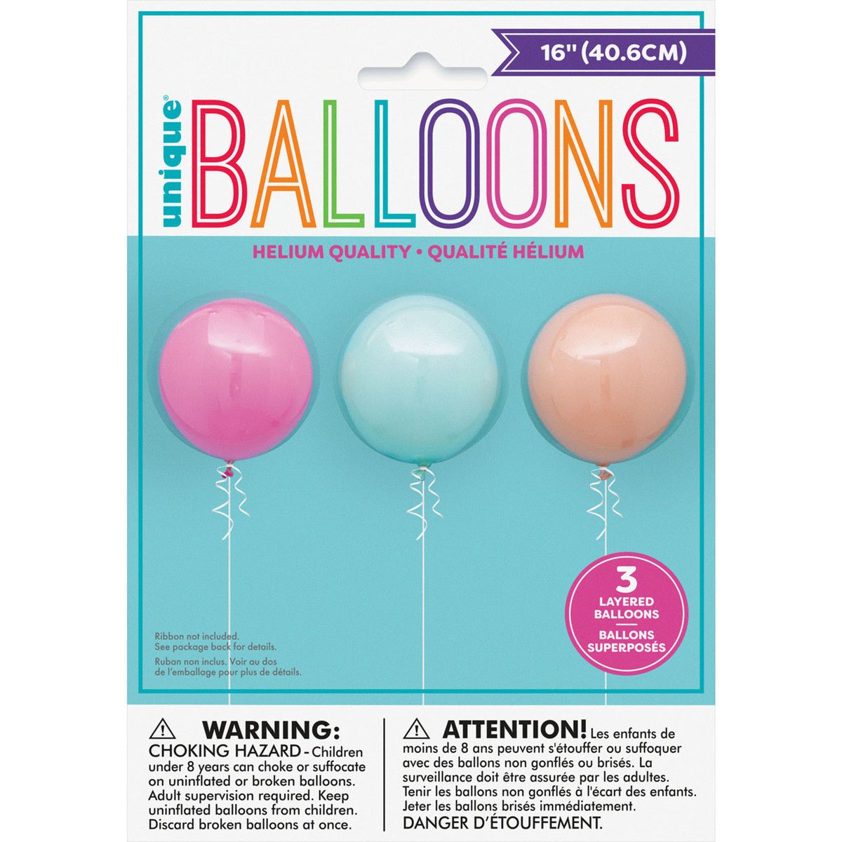 Clear Sphere Double Stuffed Assorted Pastel Colour Balloons 40.6cm (Pack of 3) - The Party Marketplace