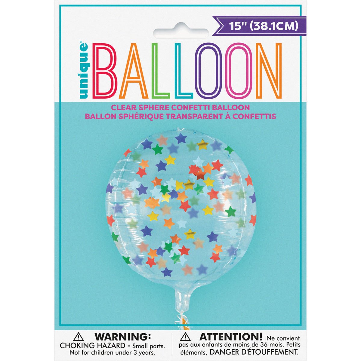 Clear Sphere Helium Balloon Filled with Star Confetti - 38.1cm - The Party Marketplace