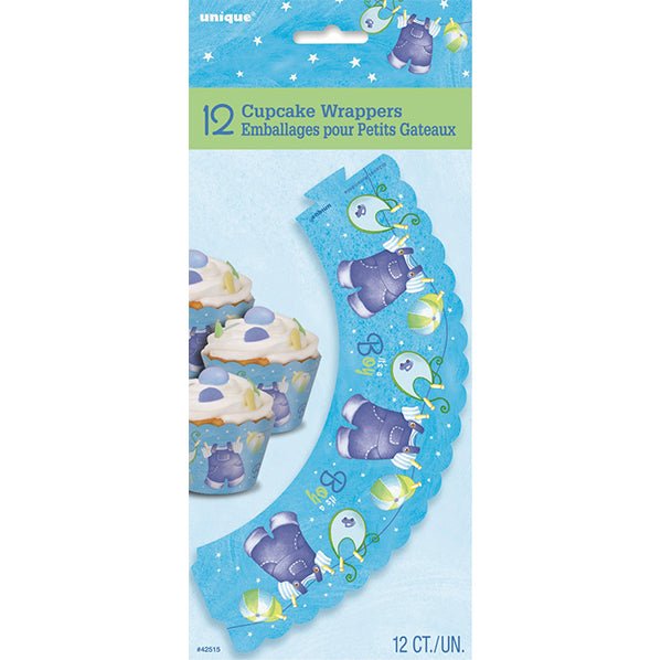 Clothesline Blue "It's A Boy" Cupcake Wrappers (For 12) - The Party Marketplace
