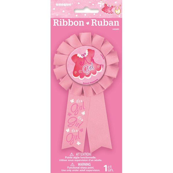 Clothesline Pink "It's A Girl" Award Ribbon - The Party Marketplace