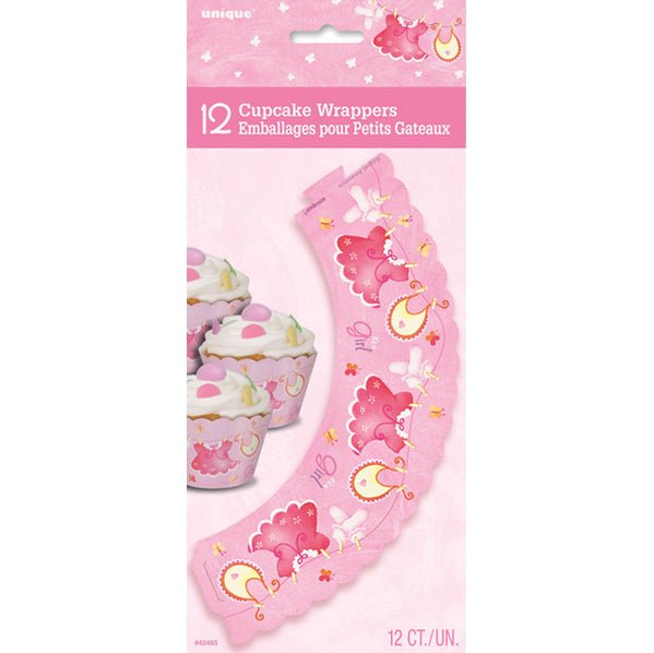 Clothesline Pink "It's A Girl" Cupcake Wrappers (For 12) - The Party Marketplace