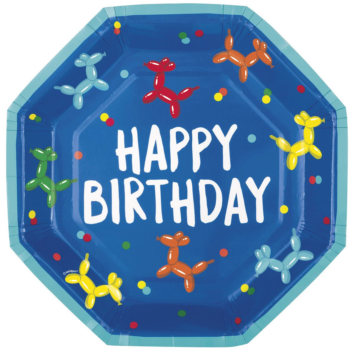 Colourful Balloon Dog Octagon Shaped Paper Plates (Pack of 8) - The Party Marketplace