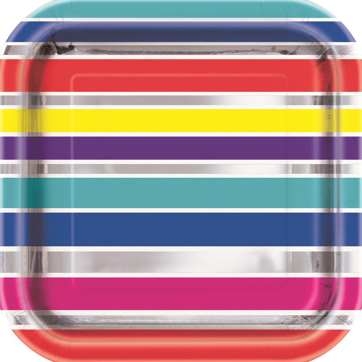 Colourful Birthday Foil Stamped Square Paper Plates 18cm (Pack of 10) - The Party Marketplace