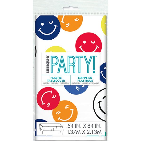 Colourful Smiles Printed Tablecover 137cm x 213cm - The Party Marketplace