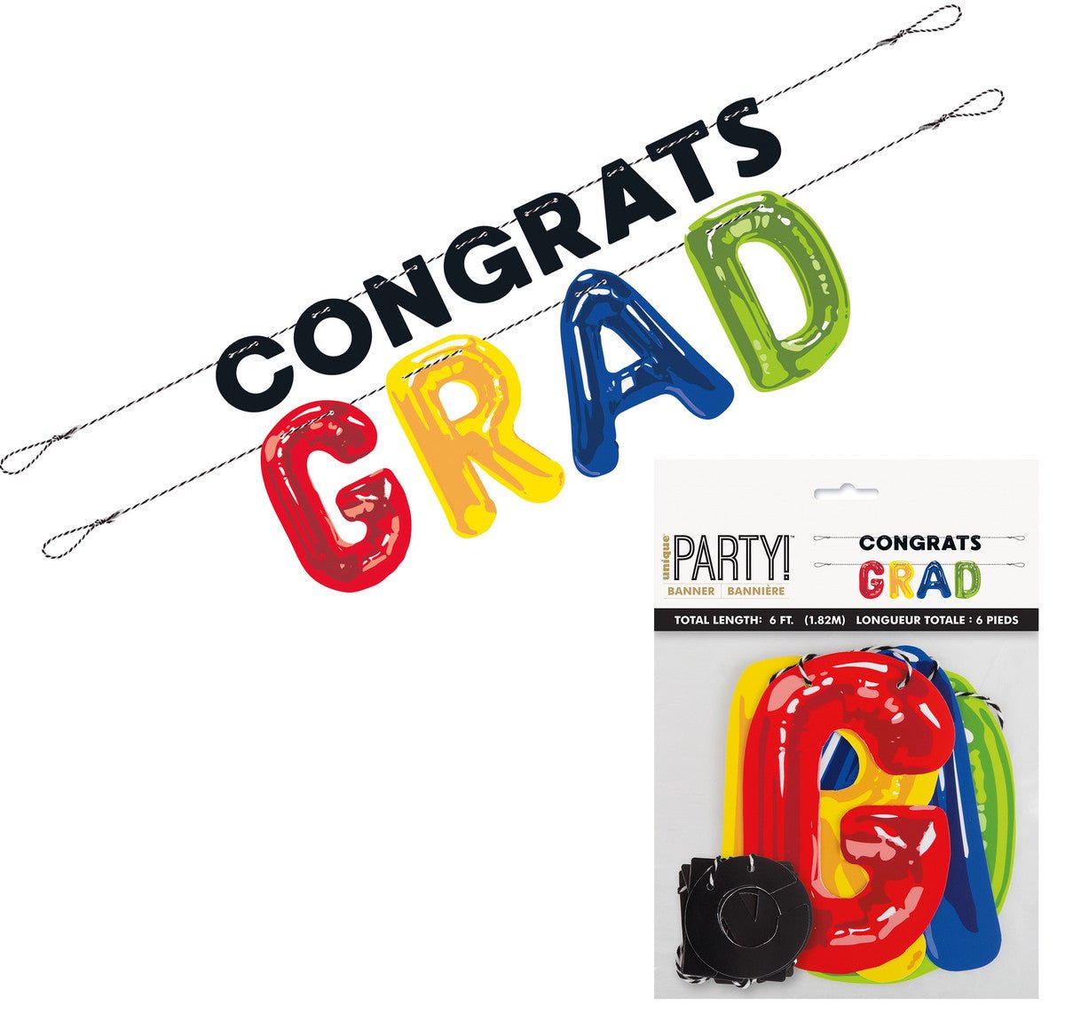 "Congrats Grad" 2 Piece Letter Banner - 1.8m - The Party Marketplace