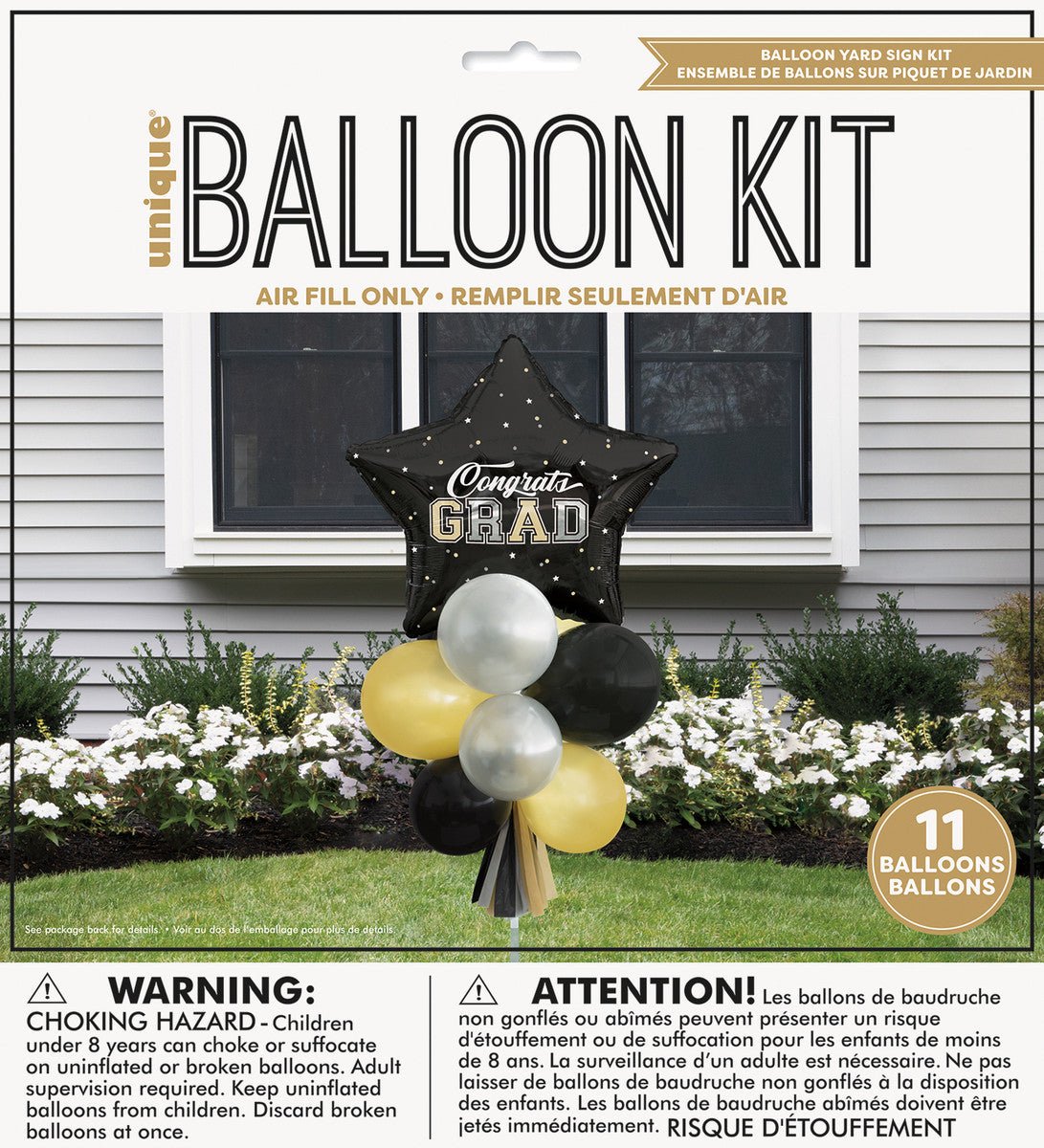 "Congrats Grad" Graduation Balloon Kit - Black & Gold (11 piece set) - The Party Marketplace