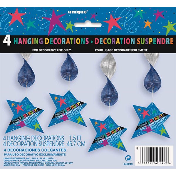 Cosmic Birthday "Happy Birthday" Hanging Decorations (Pack of 4) - The Party Marketplace