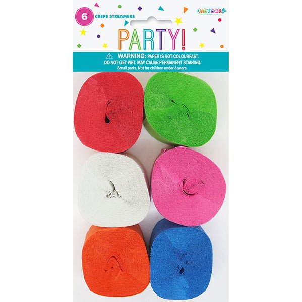 Crepe Streamers - Assorted (Pack of 6) - The Party Marketplace