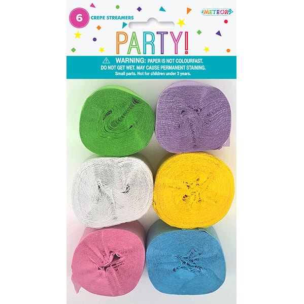 Crepe Streamers - Assorted Pastel (Pack of 6) - The Party Marketplace
