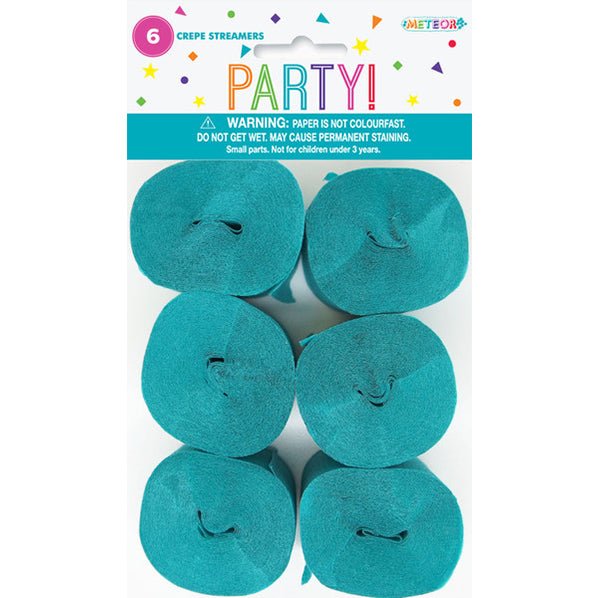 Crepe Streamers - Caribbean Teal (Pack of 6) - The Party Marketplace