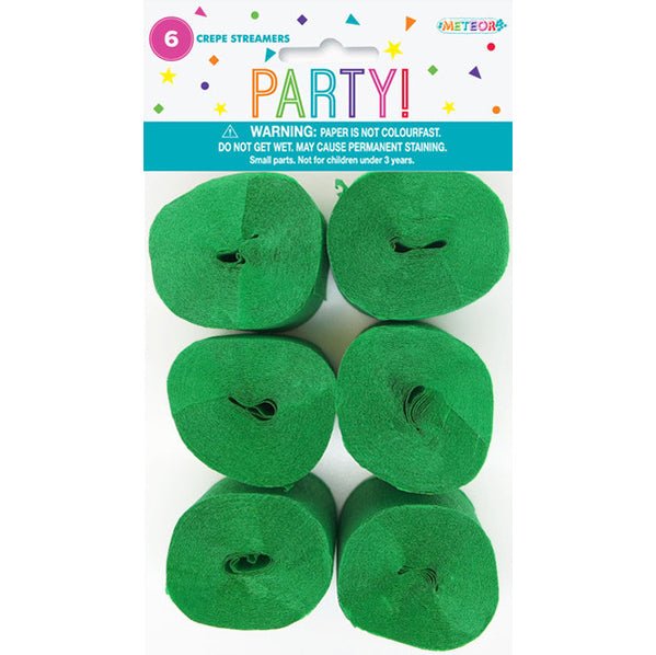 Crepe Streamers - Emerald Green (Pack of 6) - The Party Marketplace