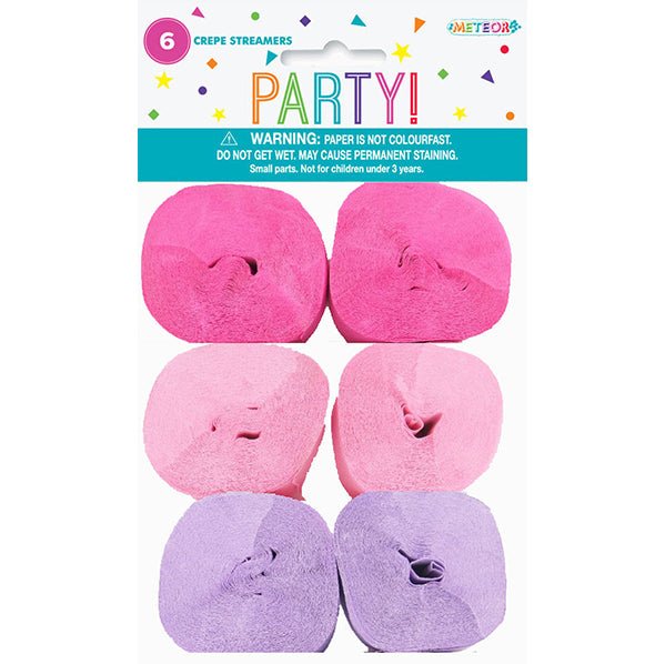 Crepe Streamers - Girl Assorted (Pack of 6) - The Party Marketplace