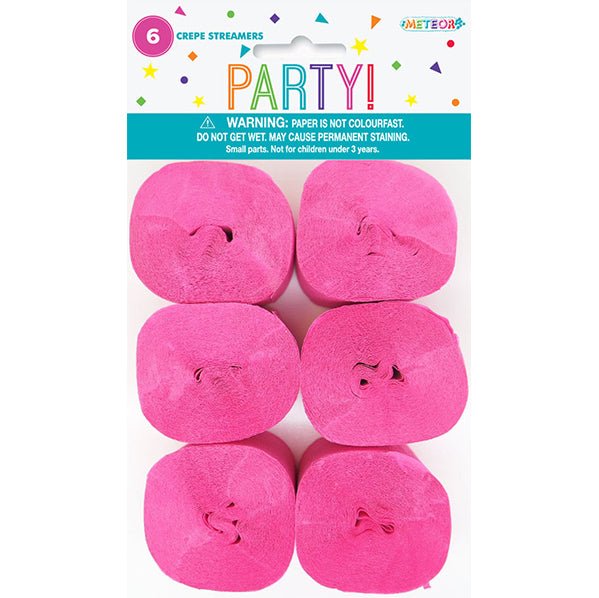 Crepe Streamers - Hot Pink (Pack of 6) - The Party Marketplace