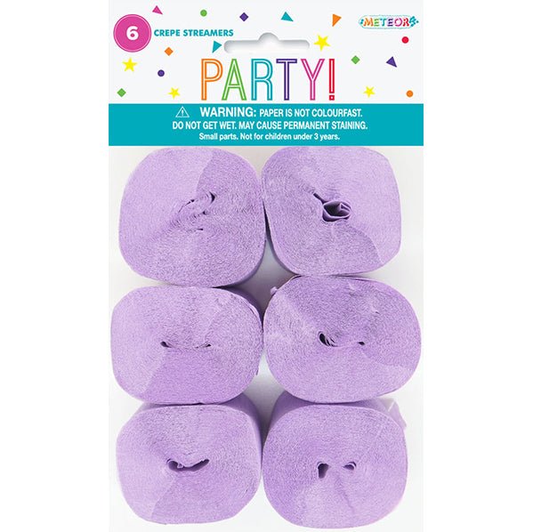 Crepe Streamers - Lavender (Pack of 6) - The Party Marketplace
