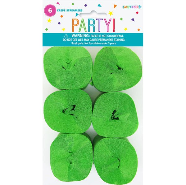 Crepe Streamers - Lime Green (Pack of 6) - The Party Marketplace