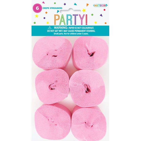Crepe Streamers - Lovely Pink (Pack of 6) - The Party Marketplace