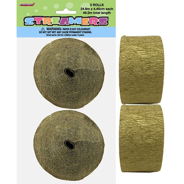 Crepe Streamers - Metallic Gold (Pack of 2) - The Party Marketplace