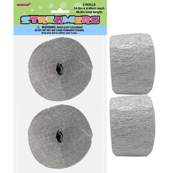 Crepe Streamers - Metallic Silver (Pack of 2) - The Party Marketplace