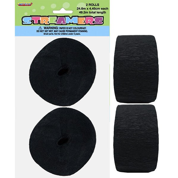 Crepe Streamers - Midnight Black (Pack of 2) - The Party Marketplace