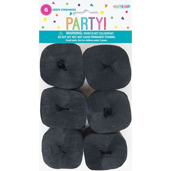 Crepe Streamers - Midnight Black (Pack of 6) - The Party Marketplace