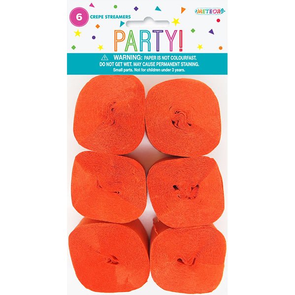 Crepe Streamers - Pumpkin Orange (Pack of 6) - The Party Marketplace