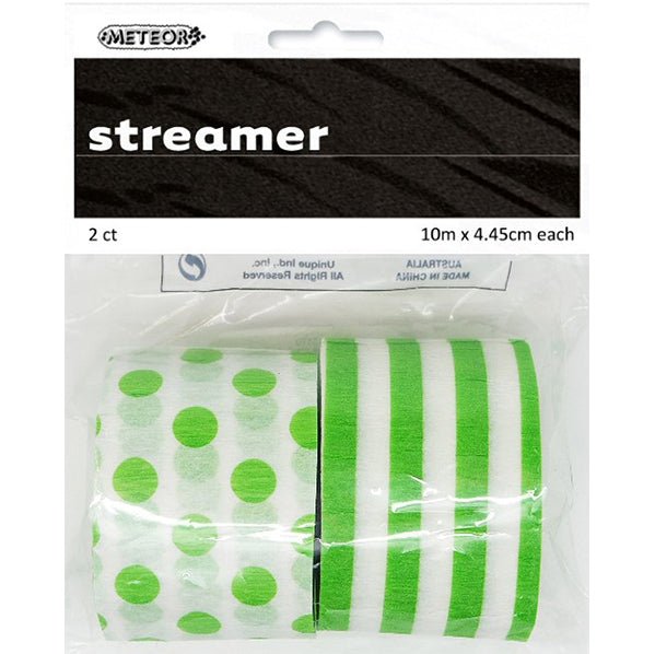 Crepe Streamers Stripes & Dots - Lime Green (Pack of 2) - The Party Marketplace