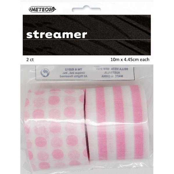 Crepe Streamers Stripes & Dots - Lovely Pink (Pack of 2) - The Party Marketplace