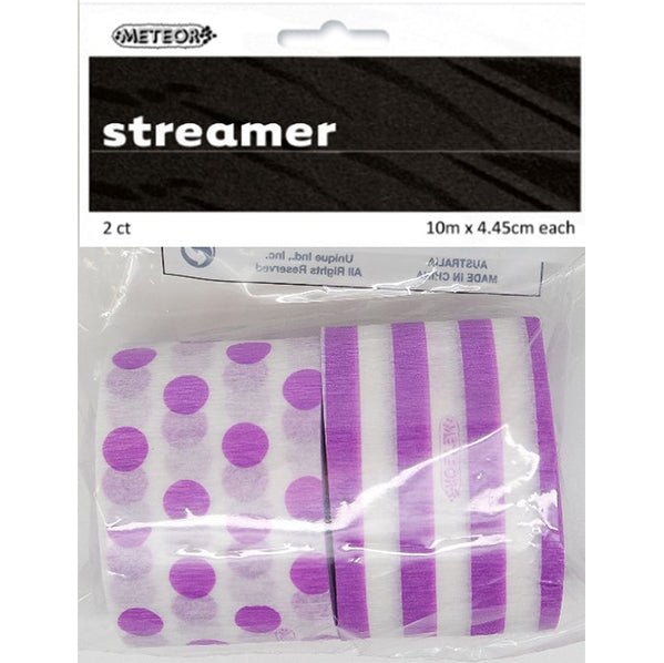 Crepe Streamers Stripes & Dots - Pretty Purple (Pack of 2) - The Party Marketplace