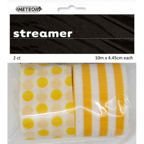 Crepe Streamers Stripes & Dots - Sunflower Yellow (Pack of 2) - The Party Marketplace