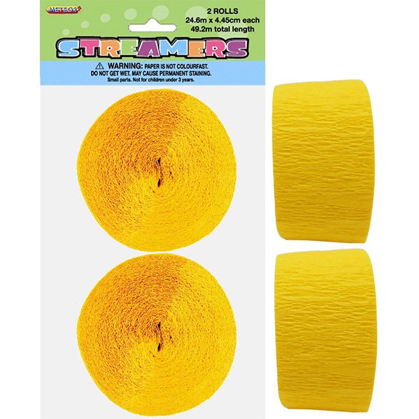 Crepe Streamers - Sunflower Yellow (Pack of 2) - The Party Marketplace