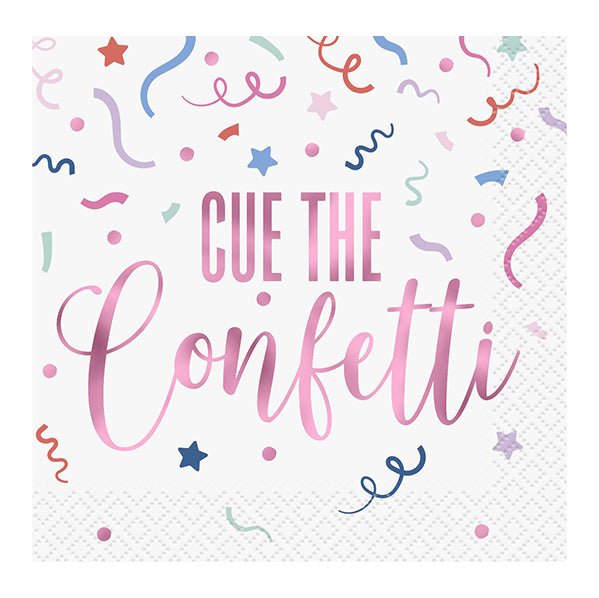 "Cue tThe Confetti" Foil Stamped Beverage Napkins (Pack of 16) - The Party Marketplace