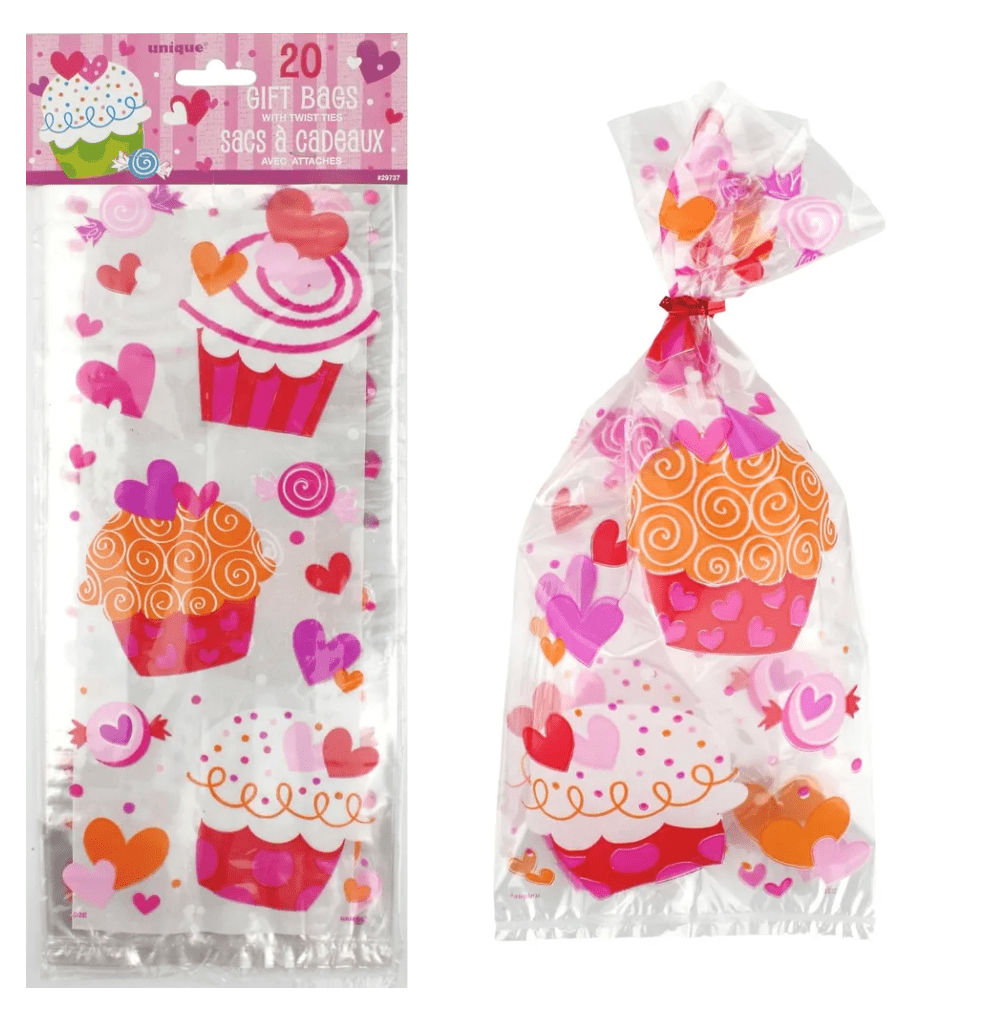 Cupcake Hearts Cello Bags (Pack of 20) - The Party Marketplace