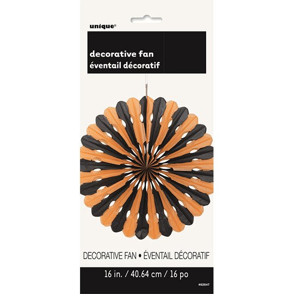 Decorative Fan - Black & Orange 40cm - The Party Marketplace