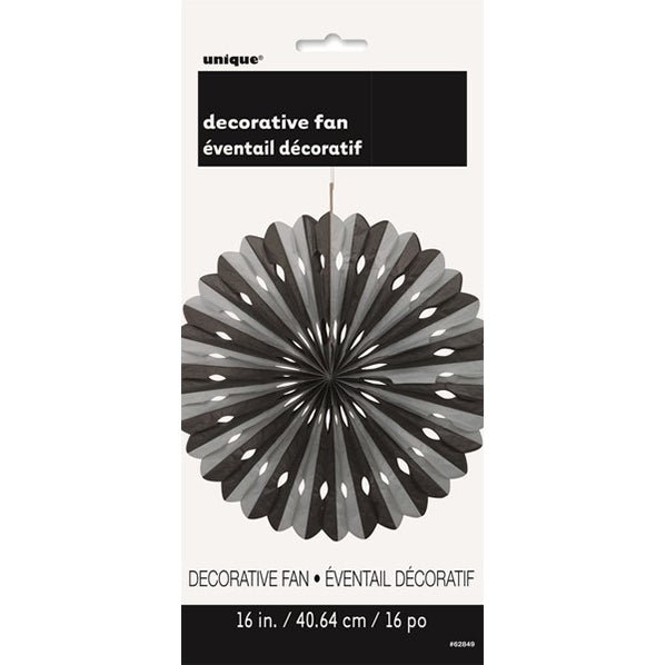 Decorative Fan - Black & Silver 40cm - The Party Marketplace