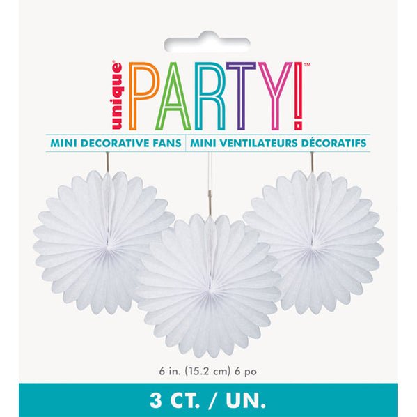 Decorative Fan - Bright White 15cm (Pack of 3) - The Party Marketplace