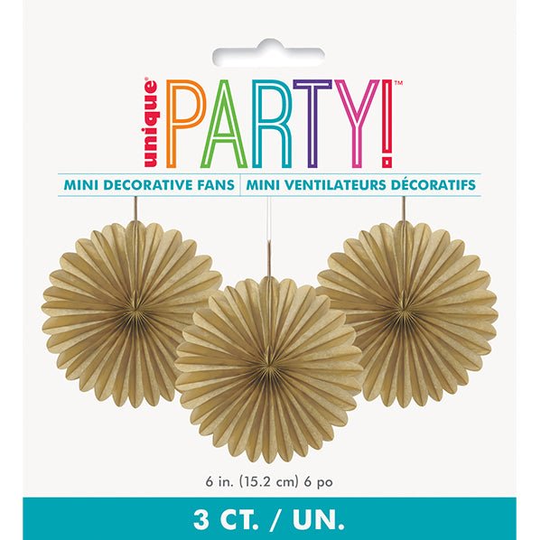 Decorative Fan - Gold 15cm (Pack of 3) - The Party Marketplace