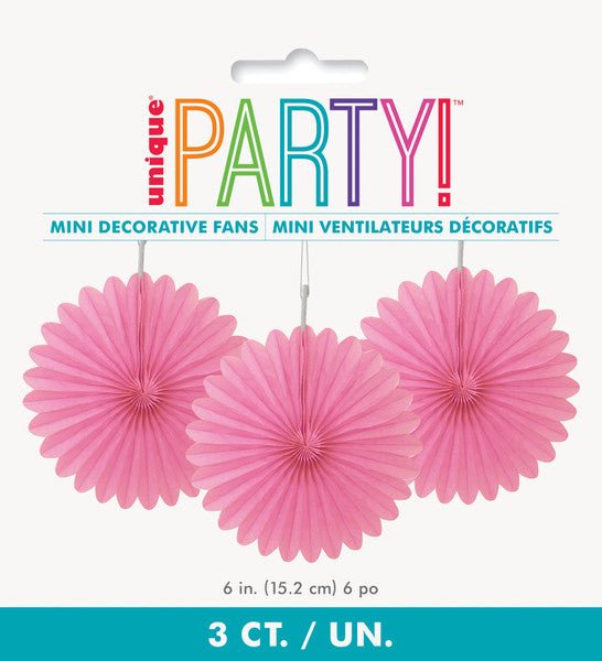Decorative Fan - Hot Pink 15cm (Pack of 3) - The Party Marketplace