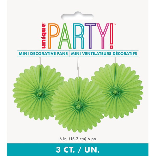 Decorative Fan - Lime Green 15cm (Pack of 3) - The Party Marketplace