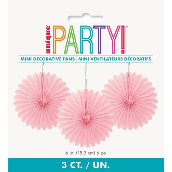 Decorative Fan - Lovely Pink 15cm (Pack of 3) - The Party Marketplace