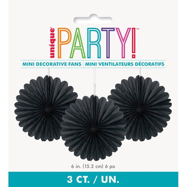 Decorative Fan - Midnight Black 15cm (Pack of 3) - The Party Marketplace