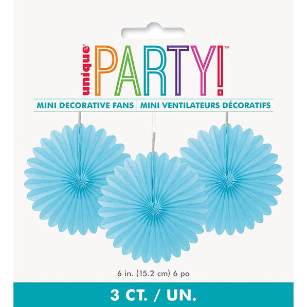Decorative Fan - Powder Blue 15cm (Pack of 3) - The Party Marketplace