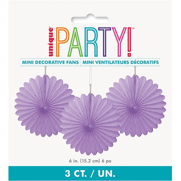 Decorative Fan - Pretty Purple 15cm (Pack of 3) - The Party Marketplace