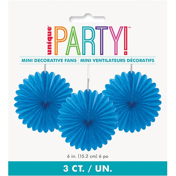 Decorative Fan - Royal Blue 15cm (Pack of 3) - The Party Marketplace