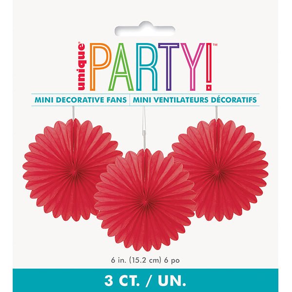Decorative Fan - Ruby Red 15cm (Pack of 3) - The Party Marketplace