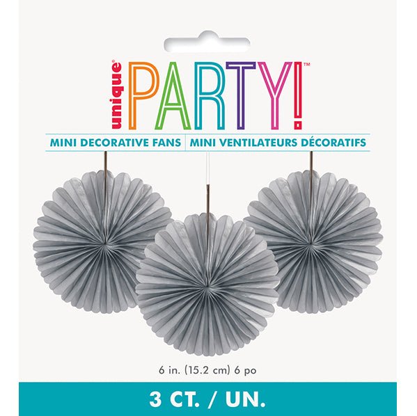 Decorative Fan - Silver 15cm (Pack of 3) - The Party Marketplace