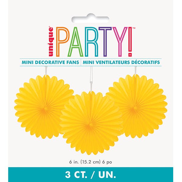 Decorative Fan - Sunflower Yellow 15cm (Pack of 3) - The Party Marketplace