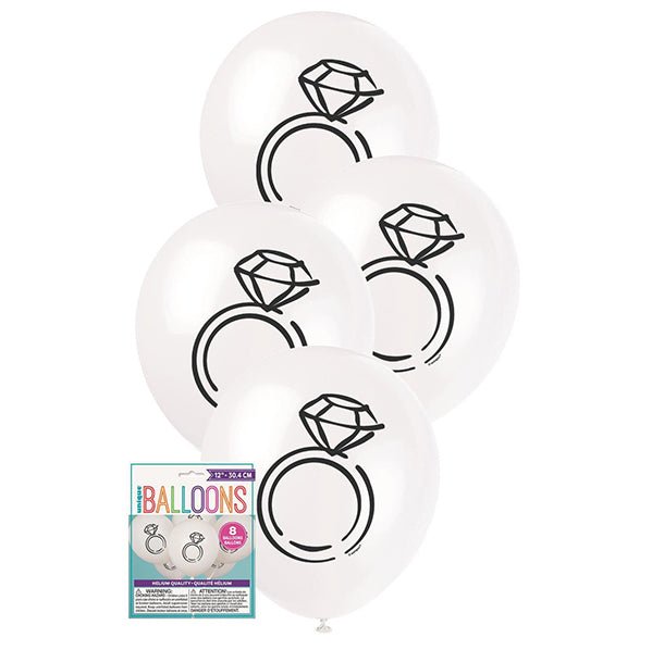 Diamond Ring White Balloons 30cm (Pack of 8) - The Party Marketplace